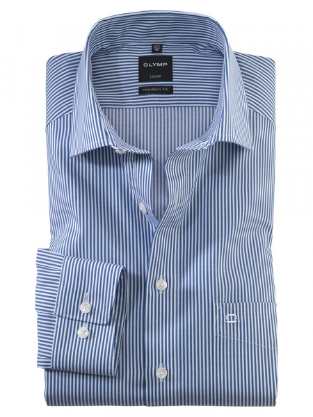 Camisa OLYMP MODERN FIT TWILL RAYAS azul oscuro con cuello Global Kent de corte moderno