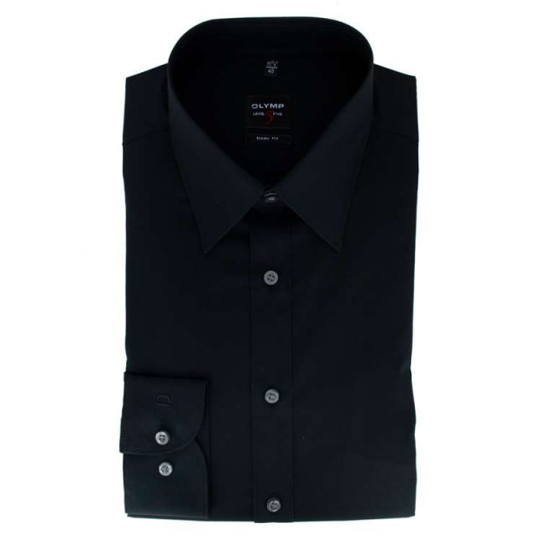 Camicia OLYMP Level Five body fit UNI POPELINE nero con New York Kent collar in taglio stretto