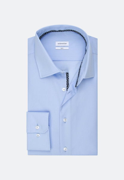 Seidensticker Hemd SLIM FIT UNI POPELINE hellblau mit Business Kent Kragen in schmaler Schnittform