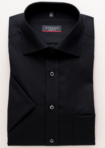 Eterna shirt MODERN FIT UNI POPELINE black with Kent collar in modern cut