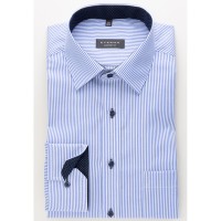Camicia Eterna COMFORT FIT TWILL STRISCE blu medio con Kent moderno collar in taglio classico