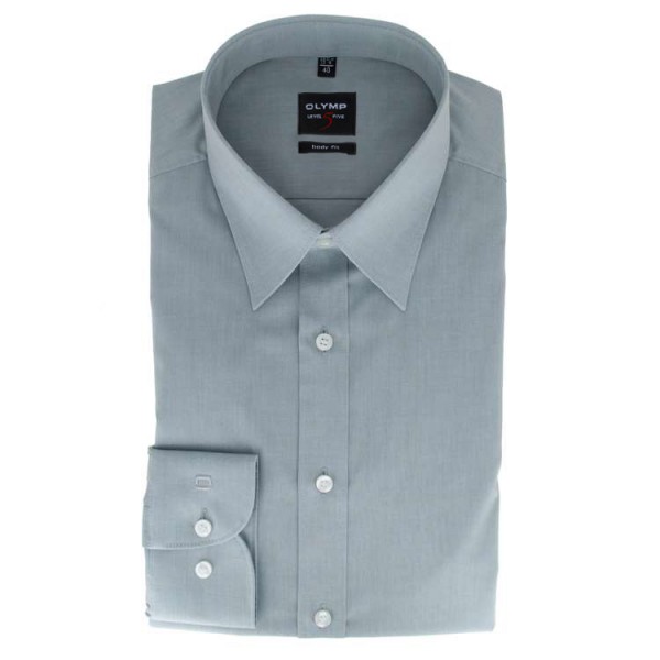 OLYMP Level Five body fit shirt CHAMBRAY grey with New York Kent collar in narrow cut