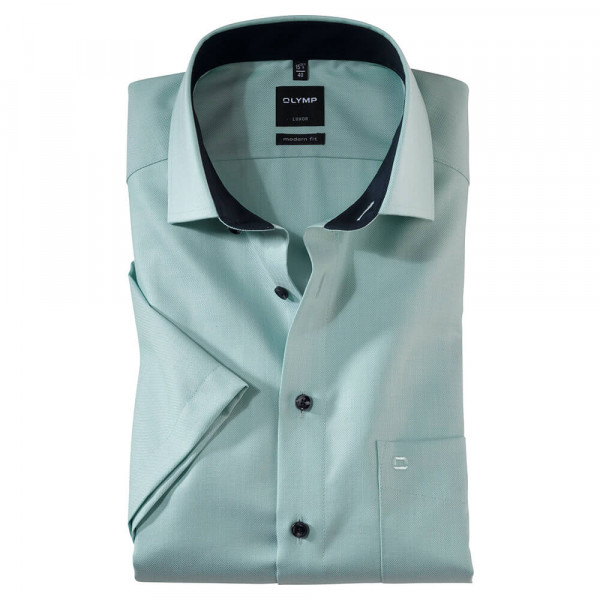 OLYMP Luxor modern fit Hemd FAUX UNI grün mit Global Kent Kragen in moderner Schnittform