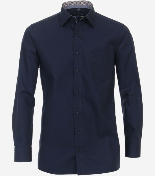 Camisa CasaModa COMFORT FIT UNI POPELINE azul oscuro con cuello Kent de corte clásico