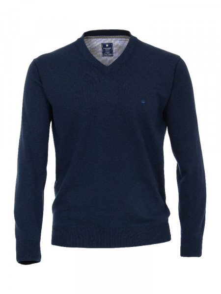 Pullover Redmond REGULAR FIT MELANGE blu scuro con Collo a V collar in taglio classico