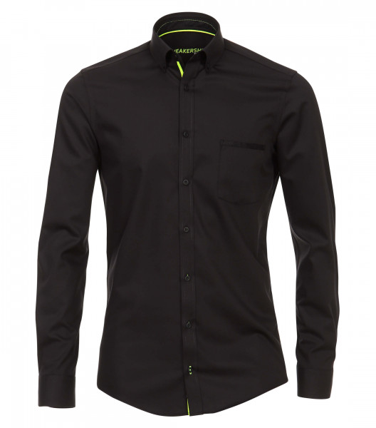 Venti Hemd MODERN FIT UNI POPELINE schwarz mit Button Down Kragen in moderner Schnittform