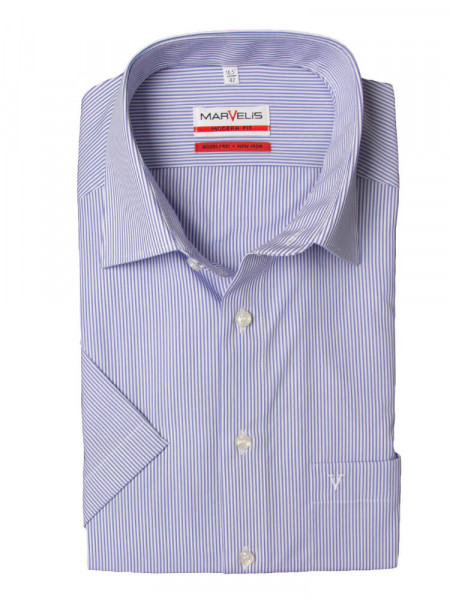 Camicia Marvelis MODERN FIT UNI POPELINE azzurro con Nuovo Kent collar in taglio moderno