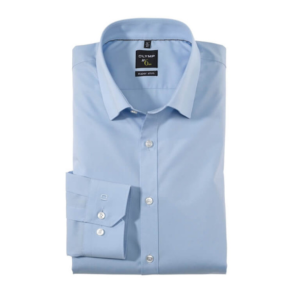 OLYMP No. Six super slim Hemd UNI POPELINE hellblau mit Under Button Down Kragen in super schmaler S