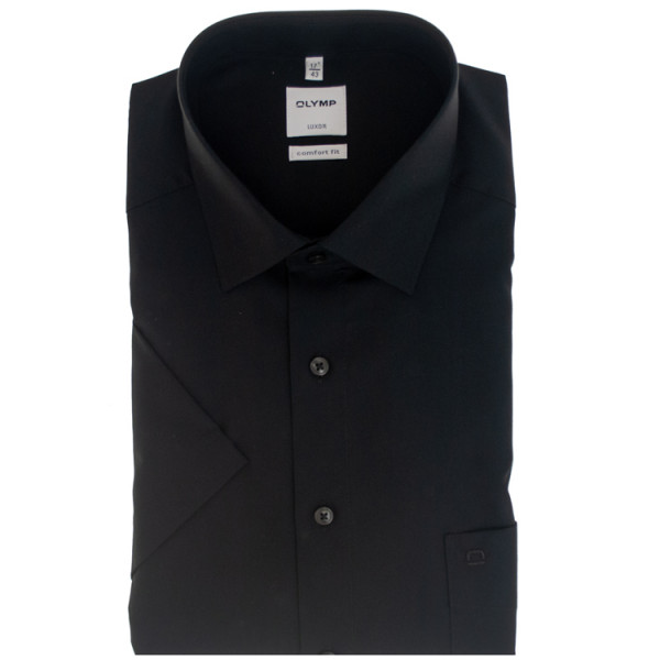 OLYMP Luxor comfort fit shirt UNI POPELINE black with New Kent collar in classic cut