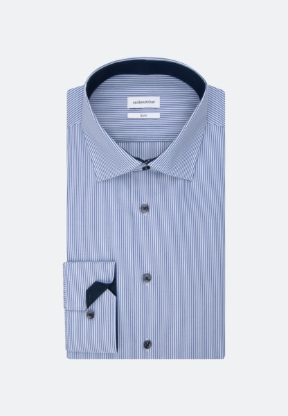 Camisa Seidensticker SLIM FIT UNI POPELINE azul medio con cuello Business Kent de corte estrecho