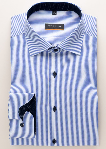 Camisa Eterna SLIM FIT TWILL RAYAS azul medio con cuello Clásico Kent de corte estrecho