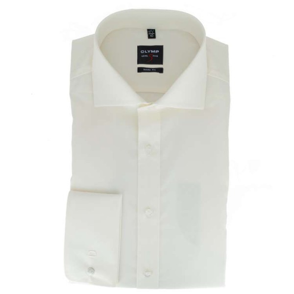 Camisa OLYMP Level Five body fit UNI POPELINE beige con cuello Seccionado de corte estrecho