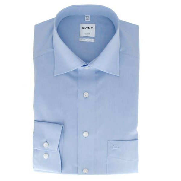 Camicia OLYMP Luxor comfort fit CHAMBRAY azzurro con Nuovo Kent collar in taglio classico