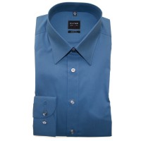 Camisa OLYMP Level Five body fit UNI POPELINE azul medio con cuello New York Kent de corte estrecho