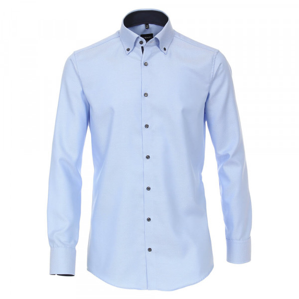 Camisa Venti MODERN FIT ESTRUCTURA azul claro con cuello Button Down de corte moderno