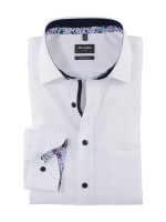 Olymp overhemd MODERN FIT UNI POPELINE wit met Global Kent-kraag in moderne snit