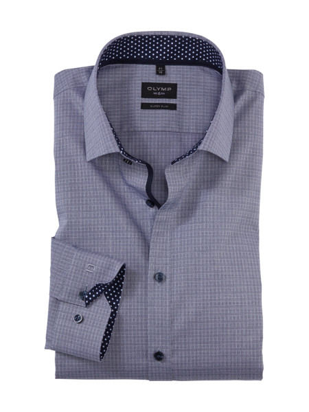 Olymp Hemd SUPER SLIM UNI POPELINE dunkelblau mit Modern Kent Kragen in super schmaler Schnittform
