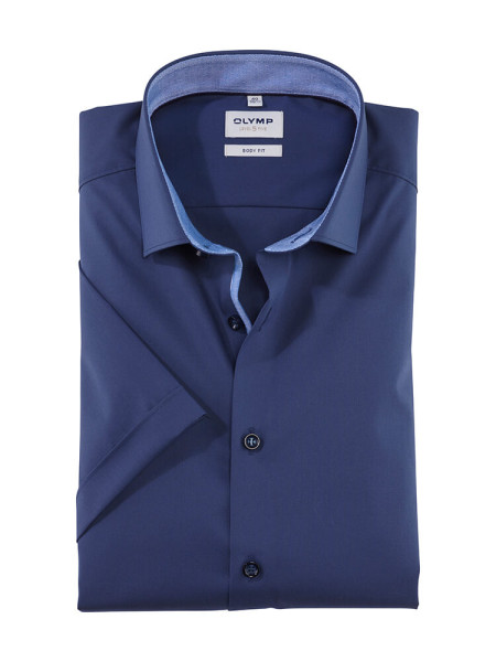 Olymp shirt LEVEL 5 UNI POPELINE dark blue with Modern Kent collar in narrow cut