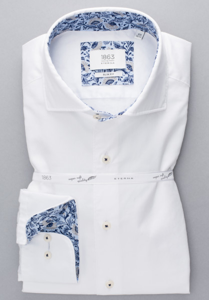 Camicia Eterna SLIM FIT TWILL bianco con Spaccato collar in taglio stretto