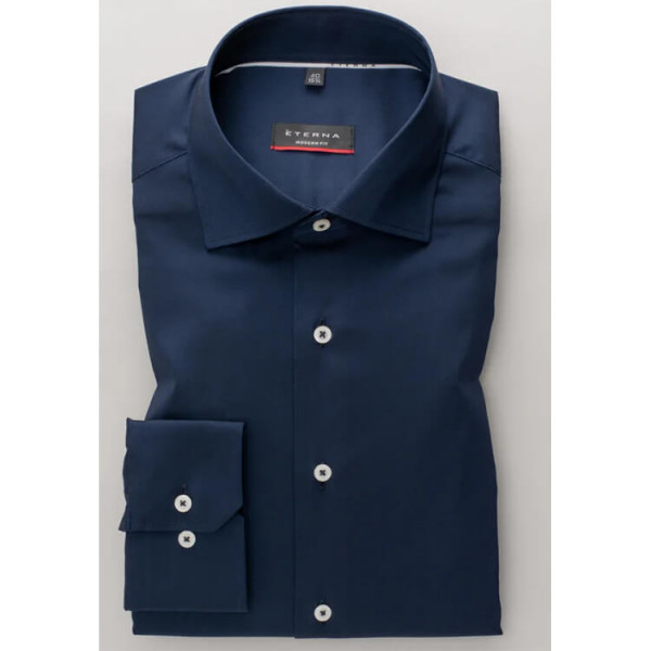 Camisa Eterna MODERN FIT UNI STRETCH azul oscuro con cuello Clásico Kent de corte moderno