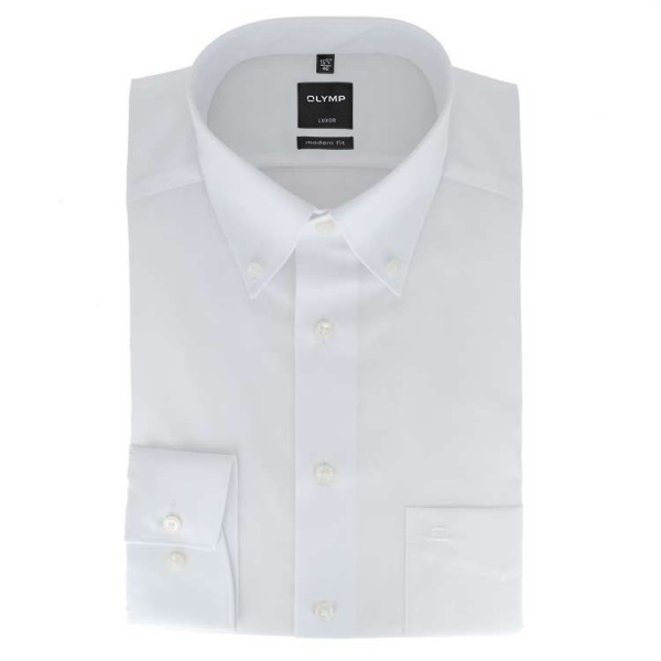 Camicia OLYMP Luxor modern fit UNI POPELINE bianco con Button Down collar in taglio moderno