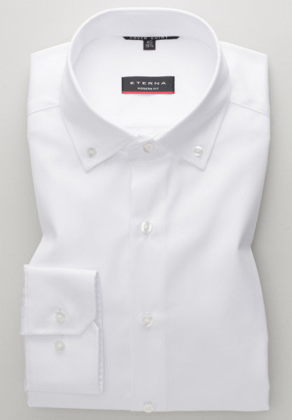 Camisa Eterna MODERN FIT TWILL blanco con cuello Button Down de corte moderno