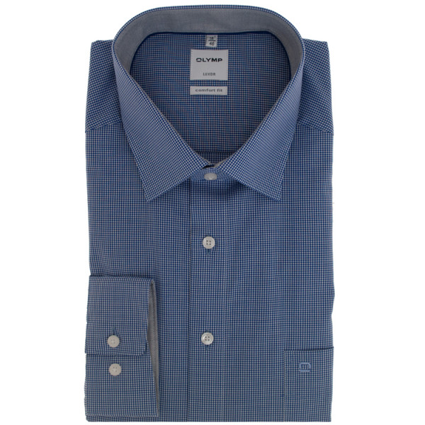 Chemise OLYMP Luxor comfort fit OFFICE bleu foncé avec col Nouveau Kent en coupe classique