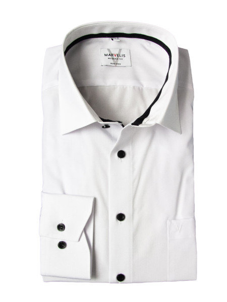 Marvelis overhemd MODERN FIT UNI POPELINE wit met Nieuw Kent-kraag in moderne snit