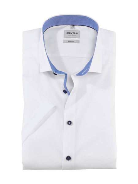 Camisa Olymp LEVEL 5 UNI POPELINE blanco con cuello Kent moderno de corte estrecho
