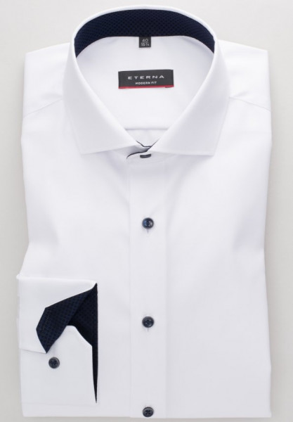 Camicia Eterna MODERN FIT TWILL bianco con Spaccato collar in taglio moderno