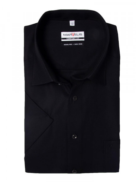 Camisa Marvelis COMFORT FIT UNI POPELINE negro con cuello Nuevo Kent de corte clásico