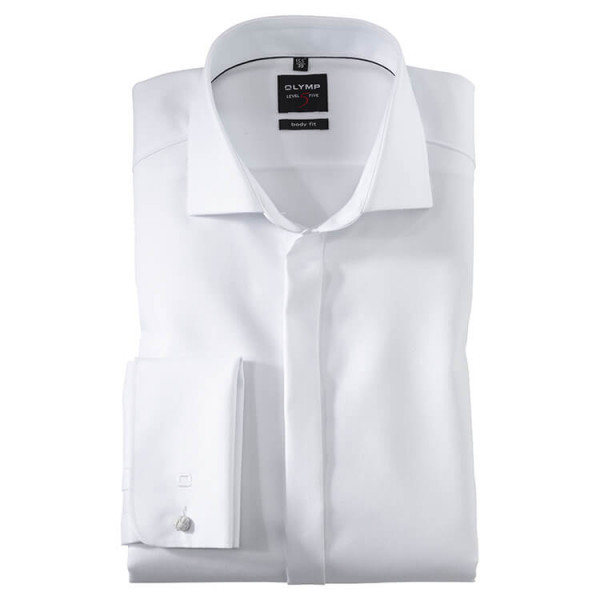 Camisa OLYMP Level Five soirée body fit FAUX UNI blanco con cuello Royal Kent de corte estrecho