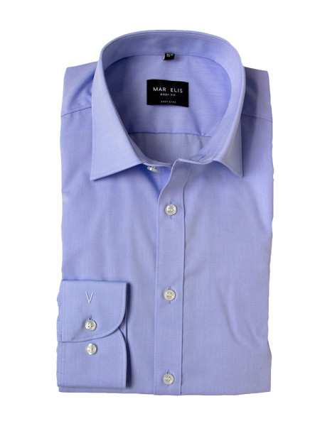 Camicia Marvelis BODY FIT UNI POPELINE azzurro con New York Kent collar in taglio stretto