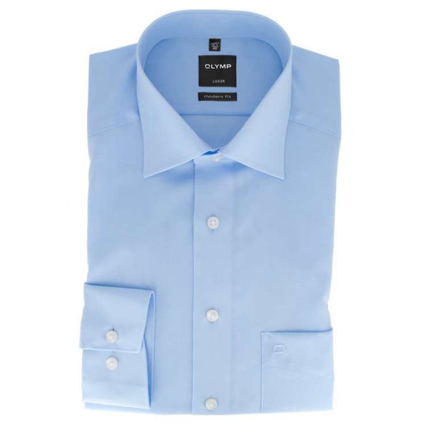 Camicia OLYMP Luxor modern fit UNI POPELINE azzurro con Nuovo Kent collar in taglio moderno