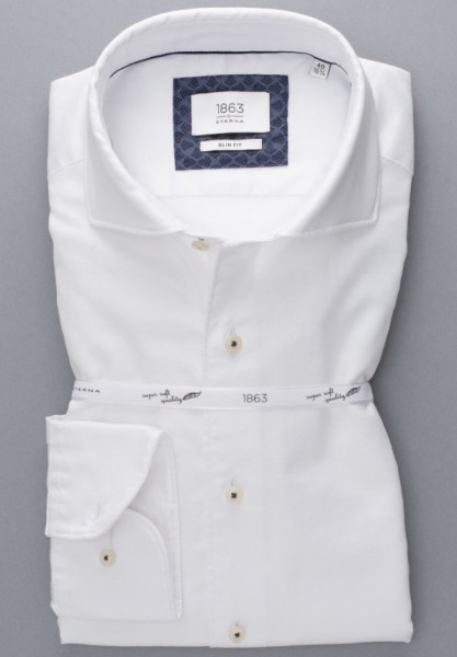 Chemise Eterna SLIM FIT TWILL blanc avec col Italien en coupe étroite