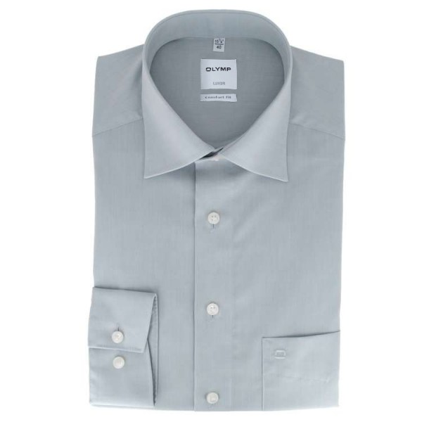 Camisa OLYMP Luxor comfort fit CHAMBRAY gris con cuello Nuevo Kent de corte clásico