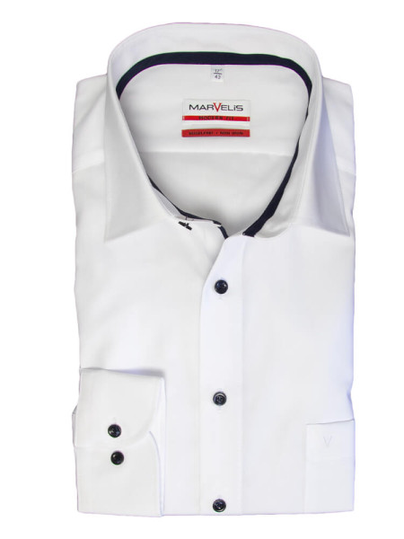 Marvelis Hemd MODERN FIT UNI POPELINE weiss mit New Kent Kragen in moderner Schnittform
