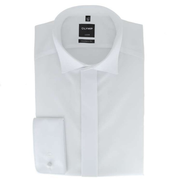 Camicia OLYMP Luxor soirée modern fit UNI POPELINE bianco con Ala collar in taglio moderno