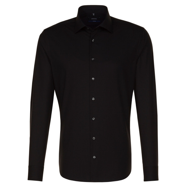 Chemise Seidensticker SHAPED UNI POPELINE noir avec col Business Kent en coupe moderne