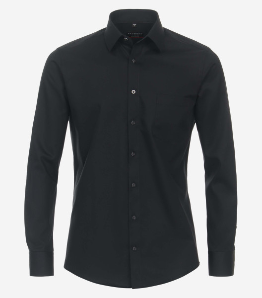 Chemise Redmond MODERN FIT TWILL noir avec col Kent en coupe moderne