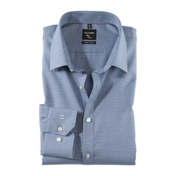 Chemise OLYMP No. Six super slim FAUX UNI bleu foncé avec col Urban Kent en coupe super étroite