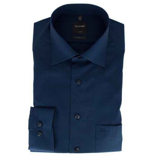 OLYMP shirt MODERN FIT FIL À FIL dark blue with New Kent collar in modern cut