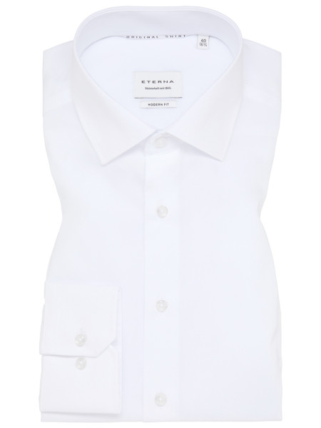 Camisa Eterna MODERN FIT UNI POPELINE blanco con cuello Kent de corte moderno