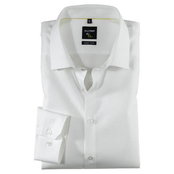 OLYMP No. Six super slim overhemd TWILL beige met Urban Kentkraag in super smalle snit