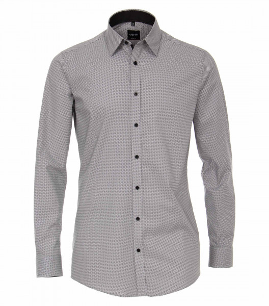 Venti Hemd BODY FIT PRINT schwarz mit Kent Kragen in schmaler Schnittform