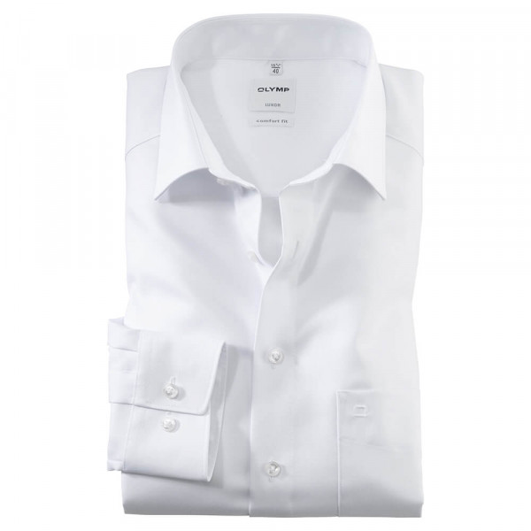 Camisa OLYMP Luxor comfort fit TWILL blanco con cuello Nuevo Kent de corte clásico
