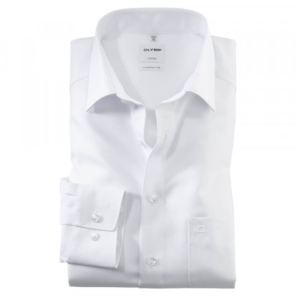 Chemise OLYMP Luxor comfort fit TWILL blanc avec col Nouveau Kent en coupe classique