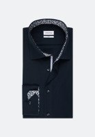 Camisa Seidensticker SLIM FIT UNI POPELINE azul oscuro con cuello Business Kent de corte estrecho