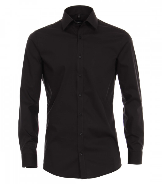 Camicia Venti BODY FIT UNI POPELINE nero con Kent collar in taglio stretto