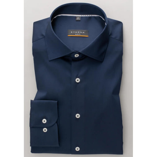 Chemise Eterna SLIM FIT UNI STRETCH bleu foncé avec col Classic Kent en coupe étroite